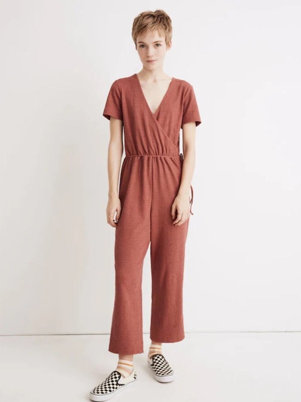 Madewell Texture & Thread Short-Sleeve Wrap Jumpsuit Pink Size Large